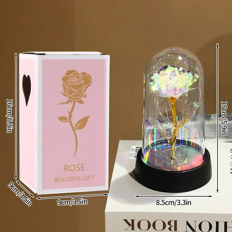 Artificial Rose Flowers Eternal Rose LED Light Foil Flower in Glass Cover Simulation Rose Flower Christmas Teachers' Day Gifts