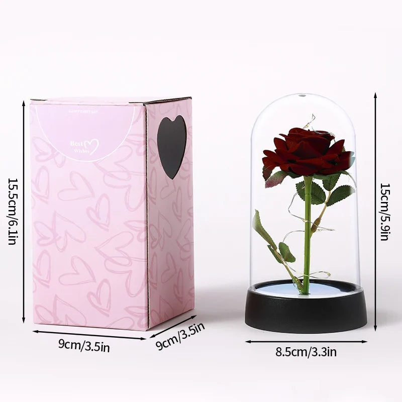 Artificial Rose Flowers Eternal Rose LED Light Foil Flower in Glass Cover Simulation Rose Flower Christmas Teachers' Day Gifts